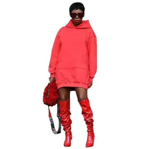 Coral Cold-Shoulder Hoodie Tunic/Dress - Picture 2 of 2